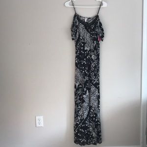 Black and White Floral Cold Shoulder Maxi